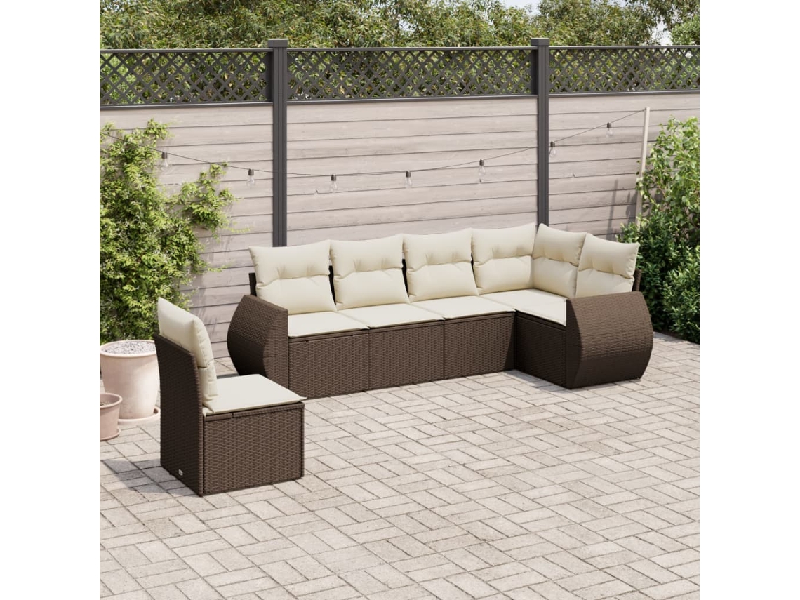 Vidaxl 6 Pcs Conjunto De Sofás Jardim C/ Almofadões Vime Pe Castanho