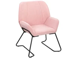 Poltrona Sala de Estar Veludo, Assento Acolchoado, Pés de Metal, Rosa | S/MARCA