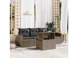 Vidaxl 5 Pcs Conjunto Sofás de Jardim C/ Almofadões Vime Pe Cinzento