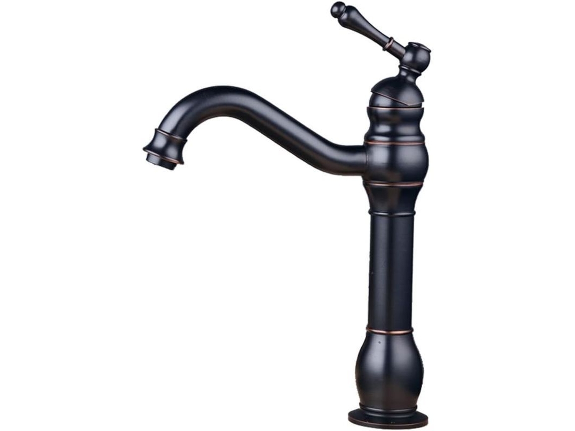 Grifo de Lavabo de Mango Sencillo Retro de Latón Negro Alto Diseño Antiguo Y Elegante Mezclador