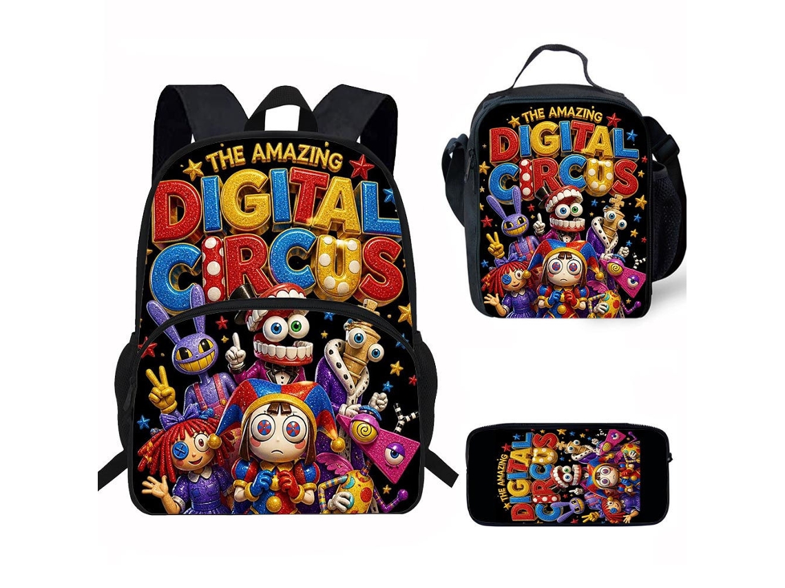 Conjunto De Três Peças De Mochila Infantil Com Motivos De Circo: Mochila Escolar Com Alças, Lancheira Térmica E Estojo, Padrão 8