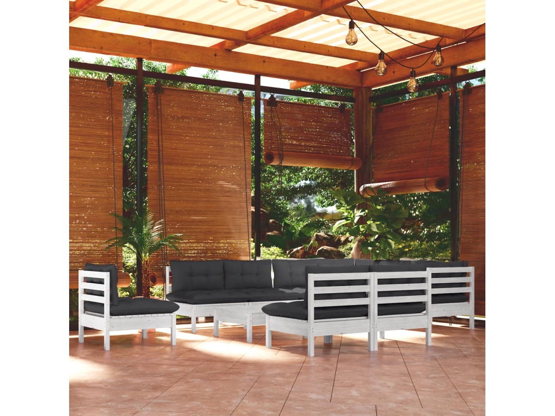 Vidaxl 11 Pcs Conj. Lounge De Jardim C/ Almofadões Pinho Maciço Branco