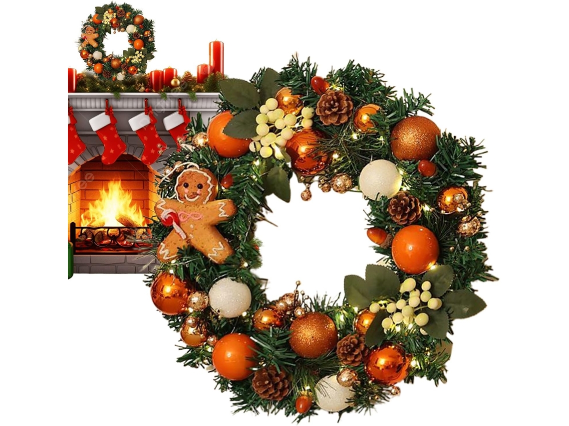 Guirlanda de Natal para Porta Gengibre Artificial 40cm com Luzes Enfeite Festivo Realista Janela Cabide Ambientes VAYOTOY