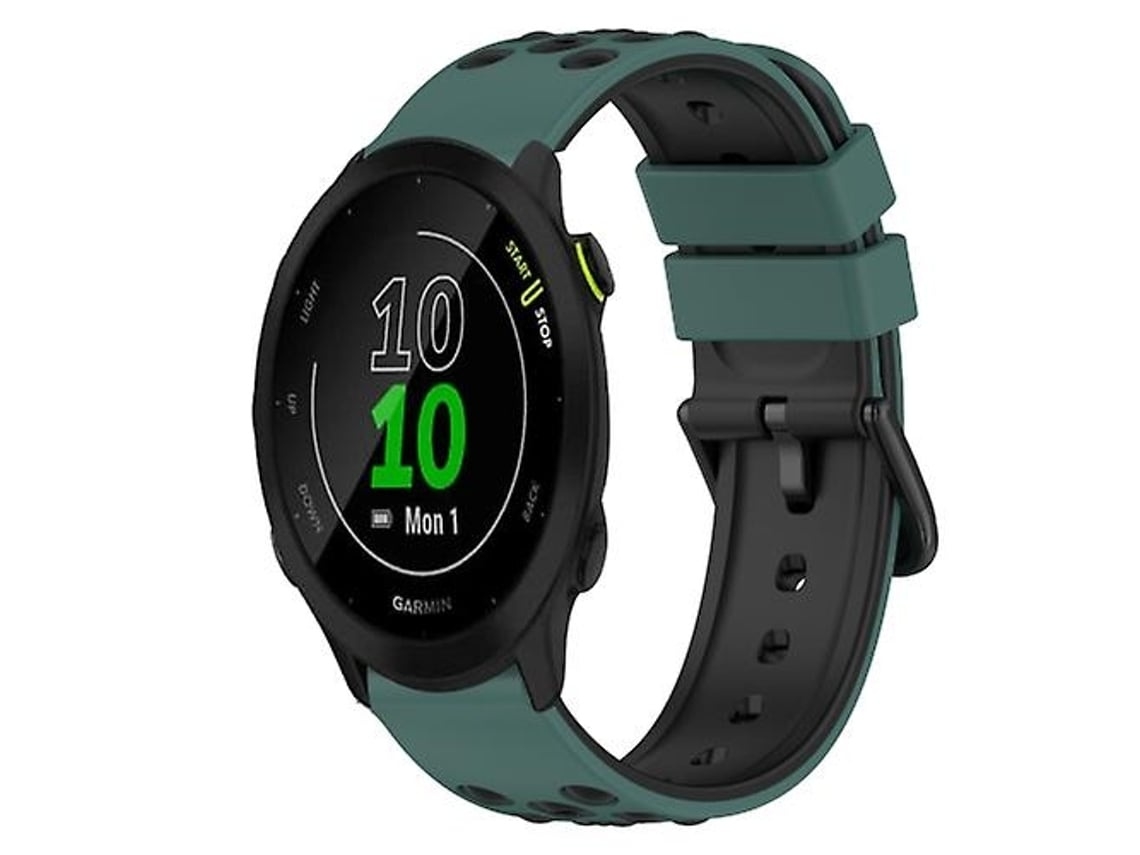 Pulseira De Relógio Lurelia Para Garmin Forerunner 55 20 Mm Em Silicone Bicolor Verde Oliva Preto