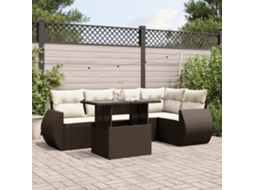 Vidaxl 6 Pcs Conjunto De Sofás Jardim C/ Almofadões Vime Pe Castanho