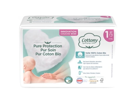 Fralda de Algodão Orgânico 27 Tamanho 1 2-5 kg COTTONY
