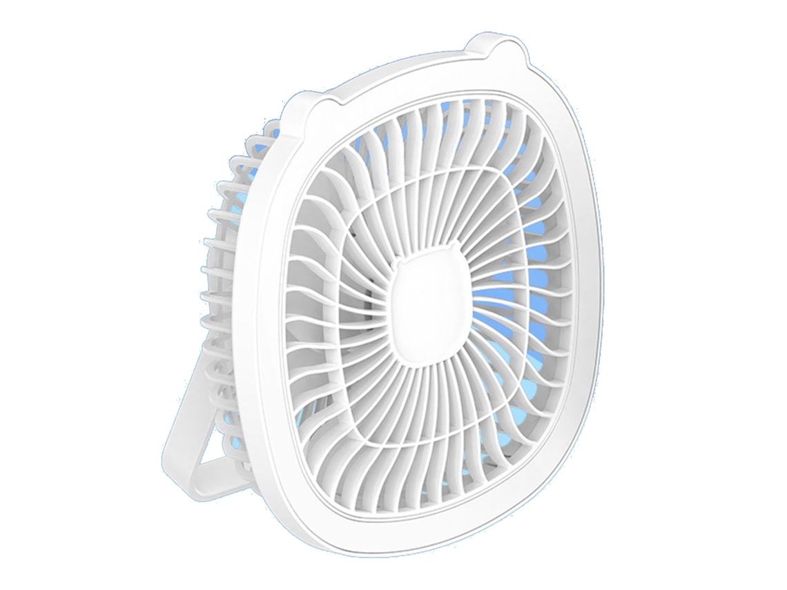 Ventilador de Mesa Primerox com Luz, Recarregável, USB, Velocidade Ajustável, Portátil, Branco