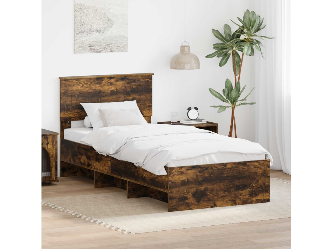 Vidaxl Estrutura Da Cama Com Cabeceira Carvalho Defumado 120 X 123 Cm