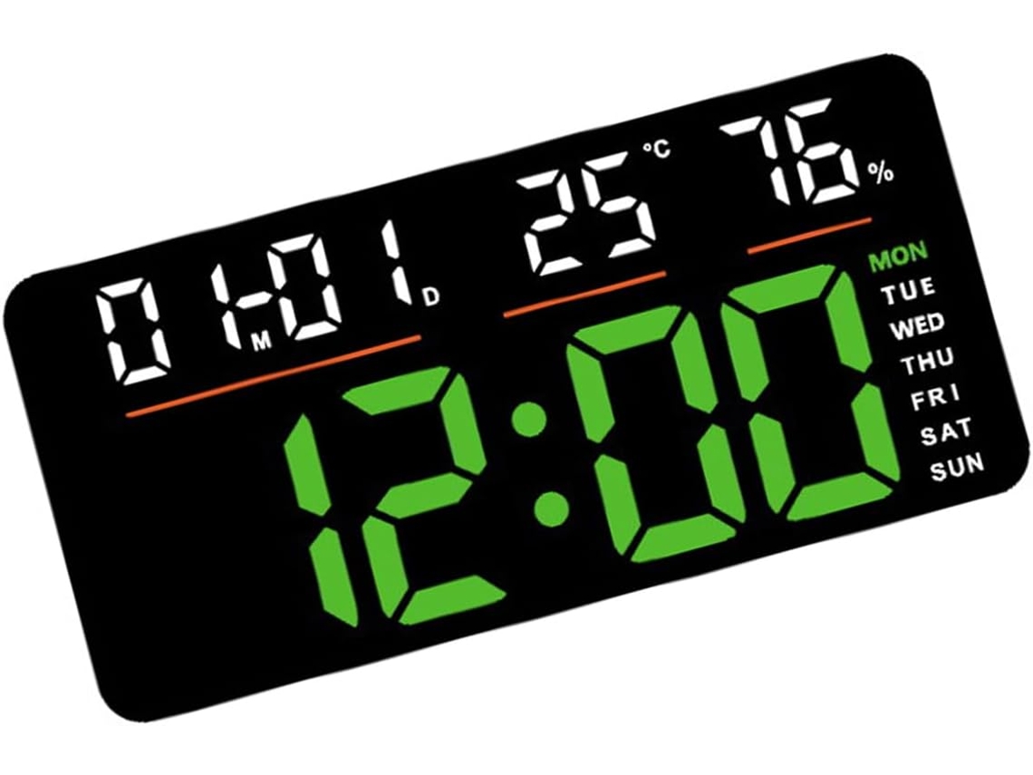 Relógio De Parede Eletrônico Multifuncional Moderno E Grande Com Hora E Data, 2 Alarmes, Cronômetro Regressivo