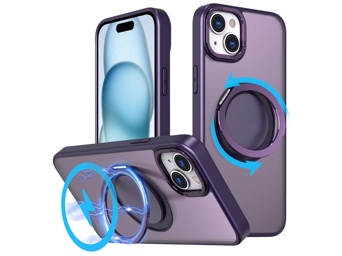 Suporte Casa Para Iphone 15 Plus Pele Sintética Magnética Roxo