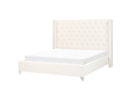 Cama de Casal Creme Lubbon BELIANI Veludo Branco (189x215x142)