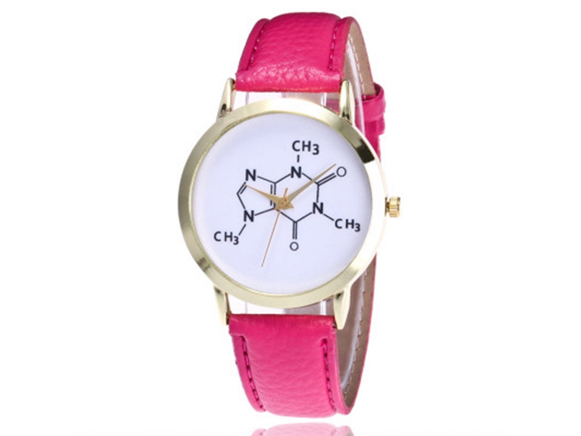 Relógio de Pulseira Feminino de Quartzo com Pulseira Pu Padrão Simples Presente Vermelho Rosa