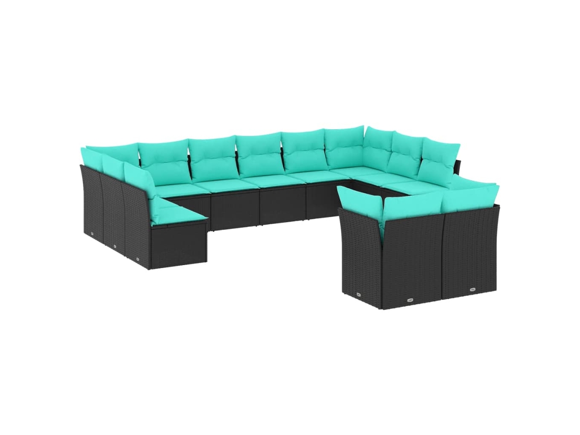 Conjunto de Sofá de Jardim, 12 Peças, Almofadas, Rattan Preto MAISON EXCLUSIVE