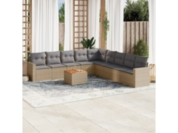 Vidaxl 10 Pcs Conj. Sofás Jardim C/ Almofadões Vime Pe Bege Misturado