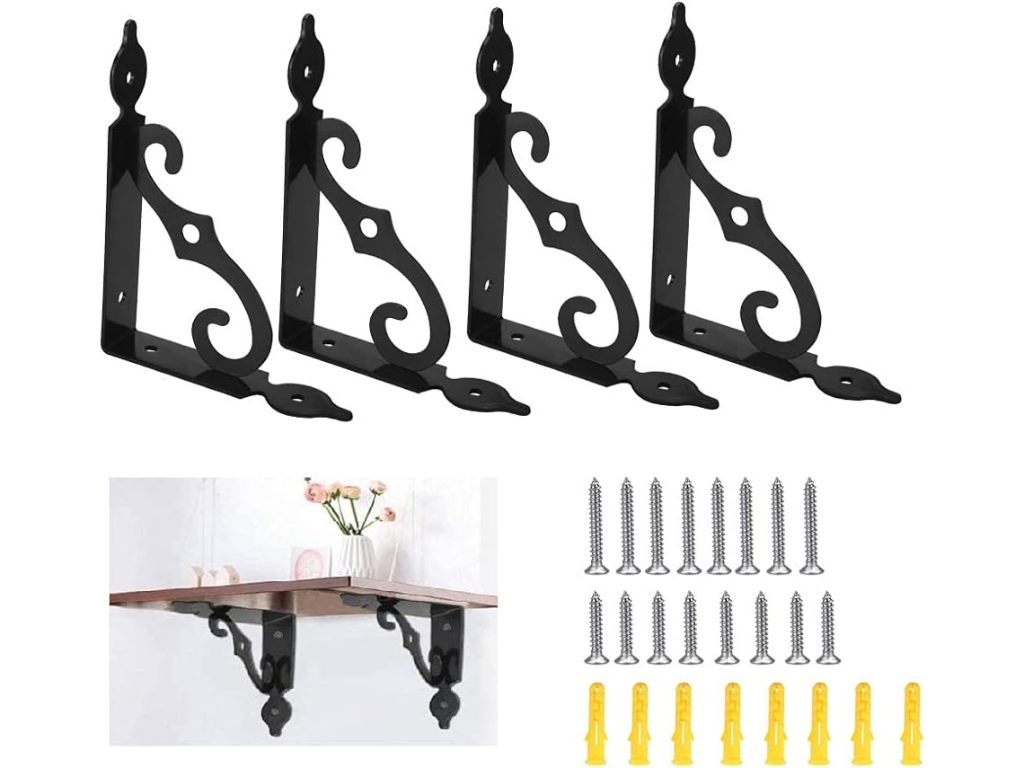 Suporte Triangular Para Prateleira, 4 Peças, Para Parede, 140 X 110 Mm, Preto