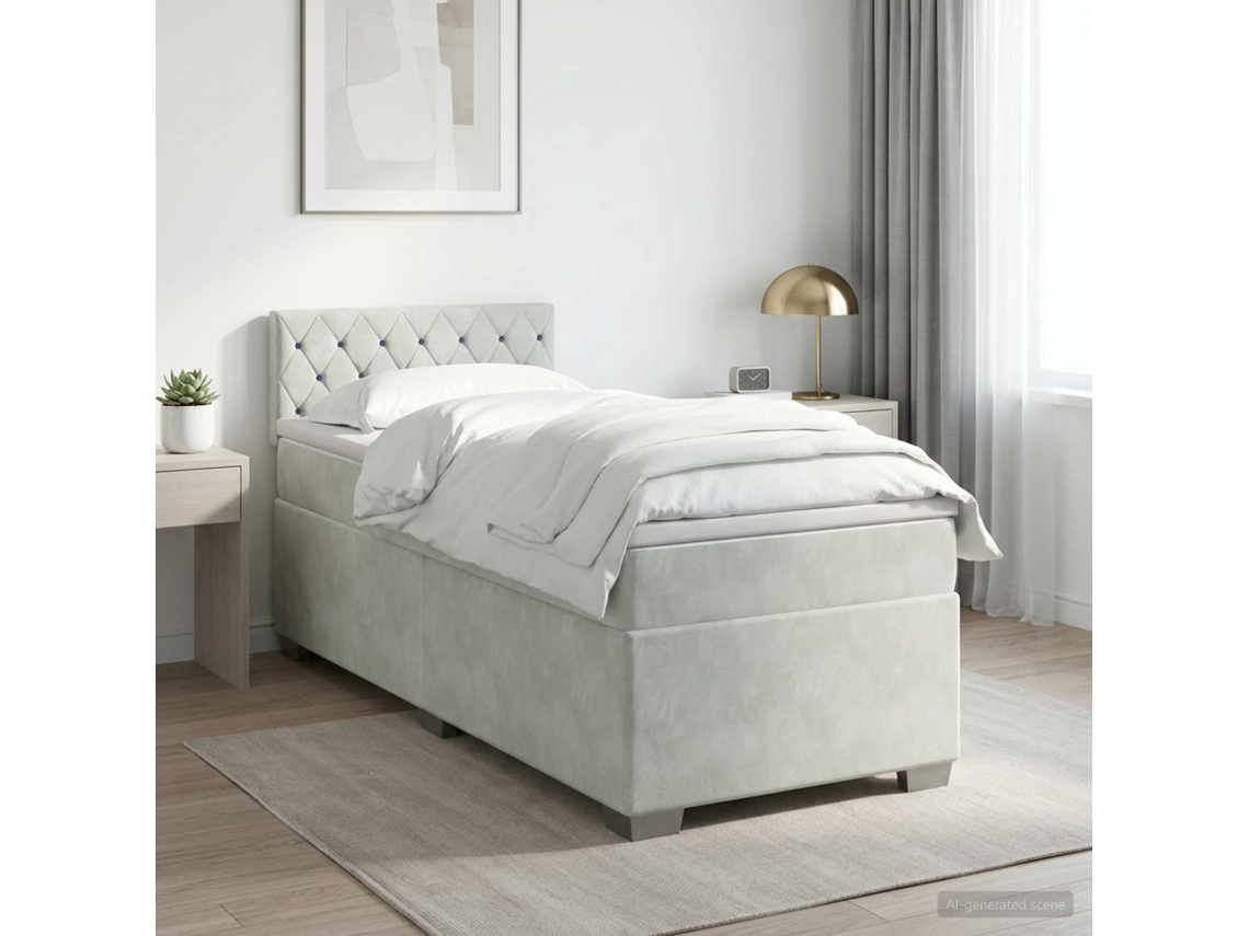 Vidaxl Cama Box Spring Com Colchão Cinzento-claro 100 X 200 Cm Veludo
