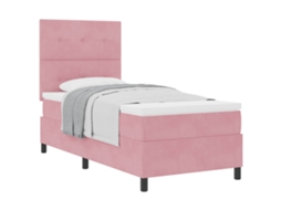 Cama De Solteiro | Camas Para Quarto | Cama Box Com Colchão Com Cabeceira Rosa 90 X 190 Cm Tecido