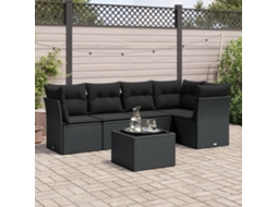 Vidaxl 6 Pcs Conjunto Sofás De Jardim C/ Almofadões Vime Pe Preto