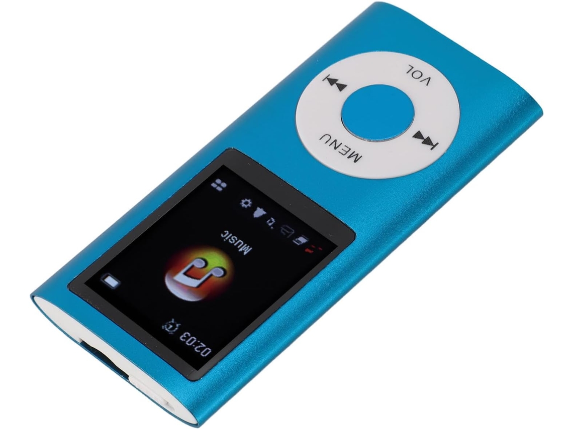 Reprodutor de MP3/MP4, tela de 1 polegada, música HiFi de 1,8 polegadas, 7 modos de efeitos sonoros, reprodução de fotos/vídeos, livro (azul)