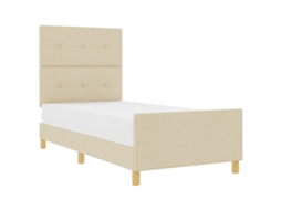 Cama De Solteiro | Camas Para Quarto | Estrutura Da Cama Com Cabeceira Creme 90 X 190 Cm Tecido