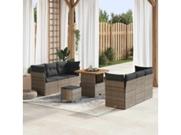 Vidaxl Conjunto De Sofá De Jardim Com Almofada 9 Pcs Cinzeto Vime Pe