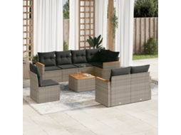 Jogo 9 Peças Sofás P/ Jardin Com Almofadões Vime Pe Cinza Dkd Home Decor