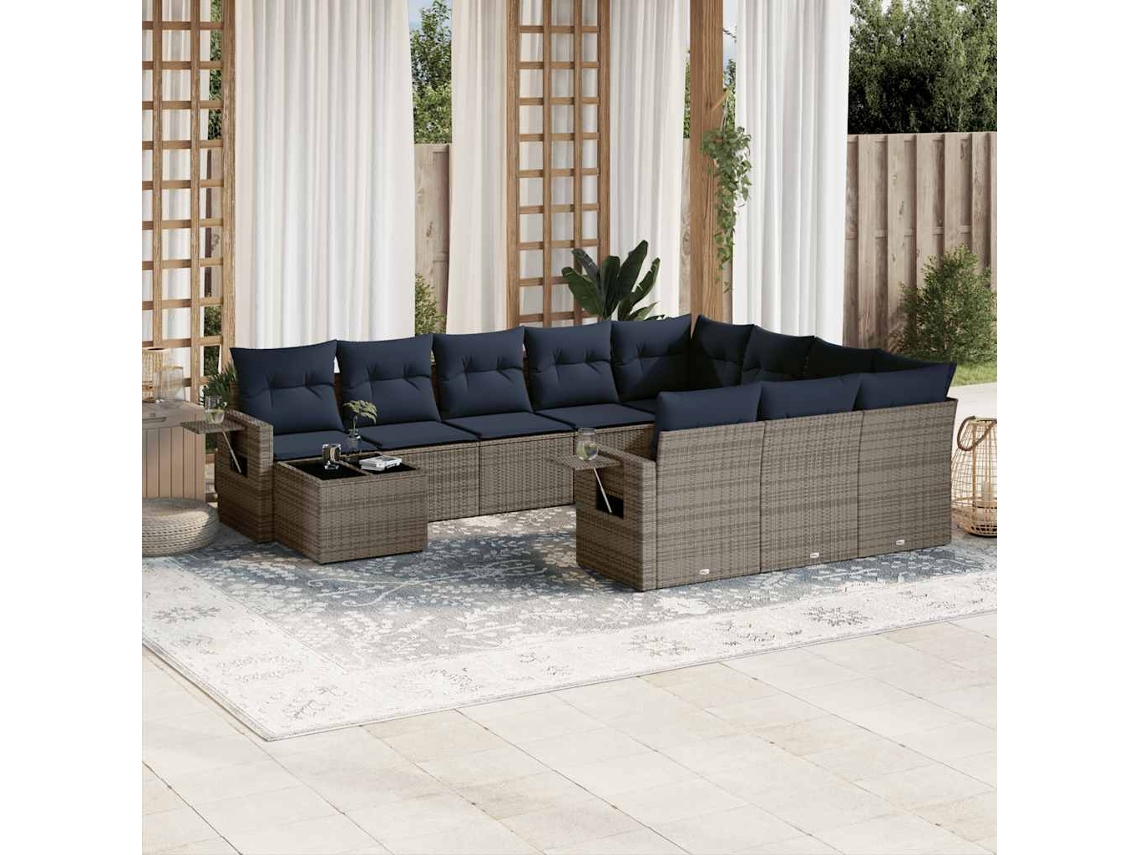 Vidaxl Conjunto De Sofá De Jardim Com 11 Peças E Almofadas Em Rattan Sintético Cinza