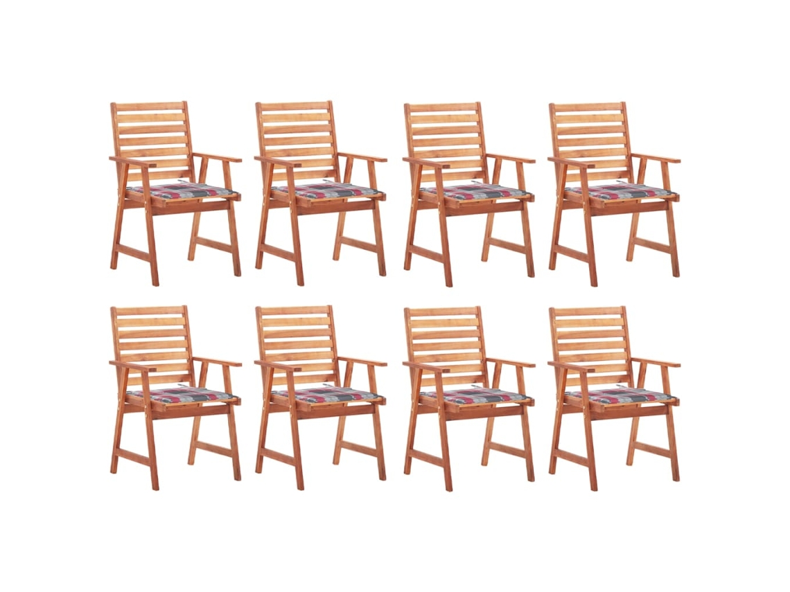 Cadeiras De Jantar P/ Jardim 8 Pcs C/ Almofadões Acácia Maciça Dkd Home Decor