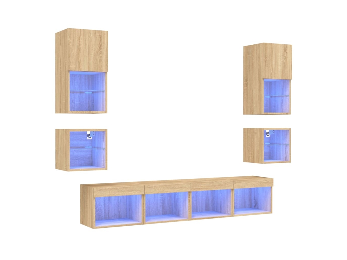 Conjunto de 8 Móveis Parede para Tv com Leds Deriv. Madeira Carvalho Sonoma MAISON EXCLUSIVE