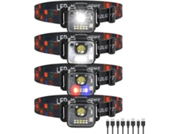 Kit Com 4 Lanternas De Cabeça Led Recarregáveis ​​de 3000 Lúmens Com Design De Encaixe E 5 Modos (pretas)