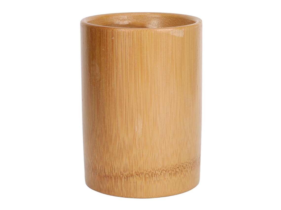 Porta-ferramentas de bambu impermeável, recipiente cilíndrico para armazenamento de utensílios de manicure e barbear em mesa.