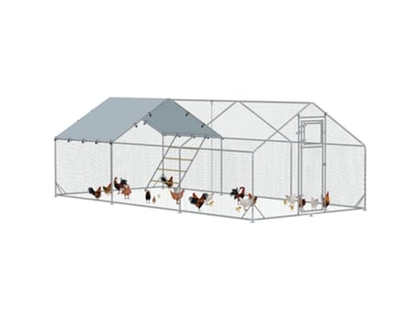 Galinheiro De Exterior Aço Galvanizado E Tecido Oxford Cor Gris 300x600x195 Cm Pawhut