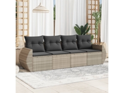 Vidaxl 4 Pcs Conj. Sofás Jardim C/ Almofadões Vime Pe Cinzento-claro