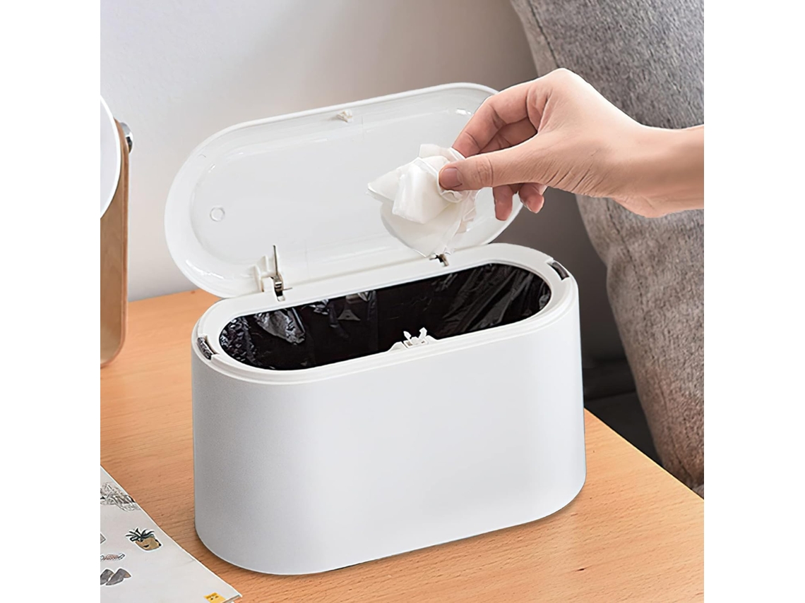 Mini Lixeira com Tampa, Portátil para Mesa e Cozinha, Branca ZYBLSSBB
