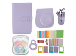 Capa protetora para câmera instantânea com álbum, alça, espelho para selfies, filtros e adesivos em couro PU para Instax Mini 12 Iris Purple.