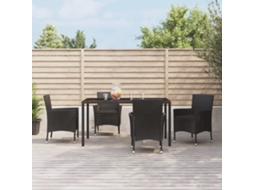 Vidaxl 5 Pcs Conjunto De Jantar P/ Jardim C/ Almofadões Vime Pe Preto
