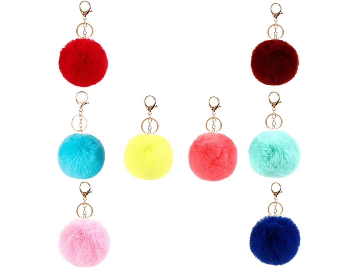 Chaveiros De Pelúcia Adoráveis, 8 Peças, Pompons Coloridos, Material Ecológico E Design Fofo.