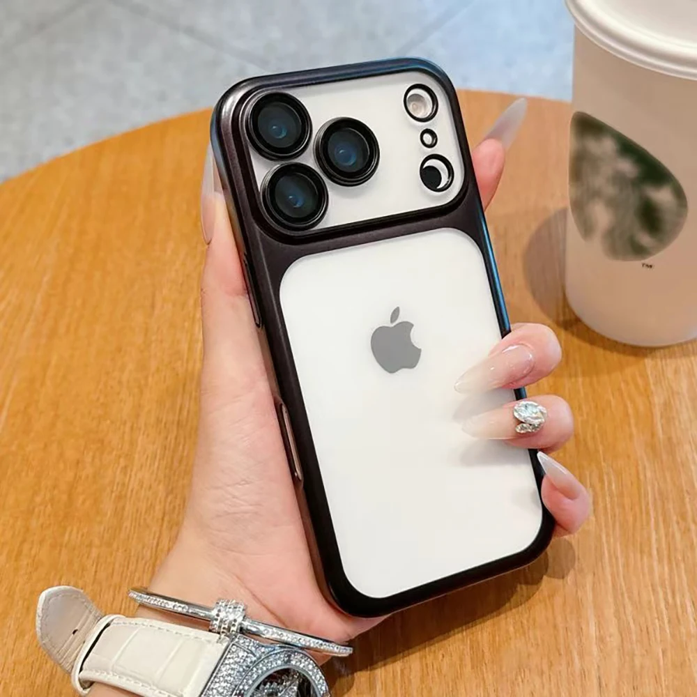 Capa Transparente Fosca Com Moldura Eletroplaqueada Para Iphone 17, Com Proteção De Lente Resistente A Impactos.