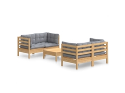 Conjunto de 5 Lounge de Jardim com Almofadões Cinzentos Pinho MAISON EXCLUSIVE