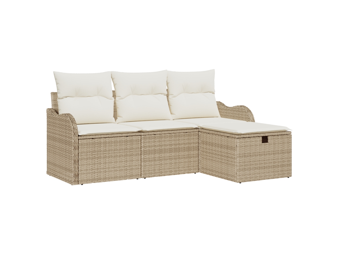 Conjunto 4 Sofá De Jardim Vidaxl Preto Vime Pe (176 X 117 X 85 Cm)
