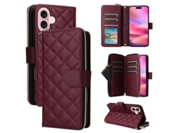 Capa Para Iphone 17 Em Couro Com Zíper Em Formato De Losango E Fivela Com Alça.