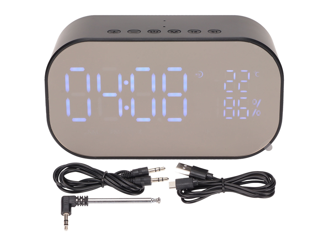 Mali relógio Despertador com Alto falante Bluetooth Smart com 3 Níveis de Brilho Ajustáveis Preto
