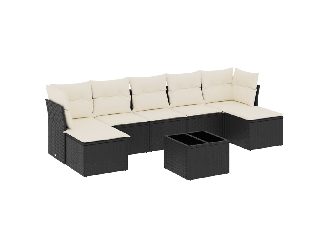 Conjunto de 8 sofás de jardim com almofadões Vime Pe Preto MAISON EXCLUSIVE (8 peças)