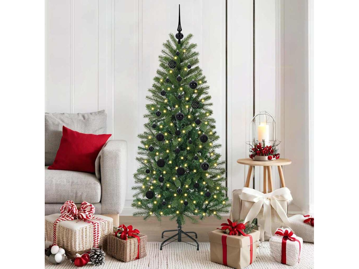 Árvore De Natal Artificial Pangivo Com Luzes Led E Bolas Verde 150 Cm
