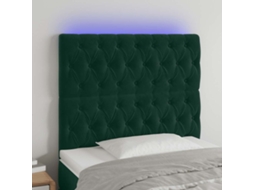 Vidaxl Cabeceira De Cama C/ Led Veludo 90x7x118/128 Cm Verde-escuro