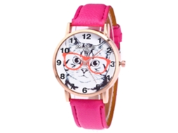 Reloj De Pulsera Analógico De Cuarzo Con Correa De Cuero Redondo Rosa Para Hombres