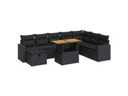 Conjunto de Sofás de Jardim MAISON EXCLUSIVE 9 Peças com Almofadões Vime Pe/acácia Preto