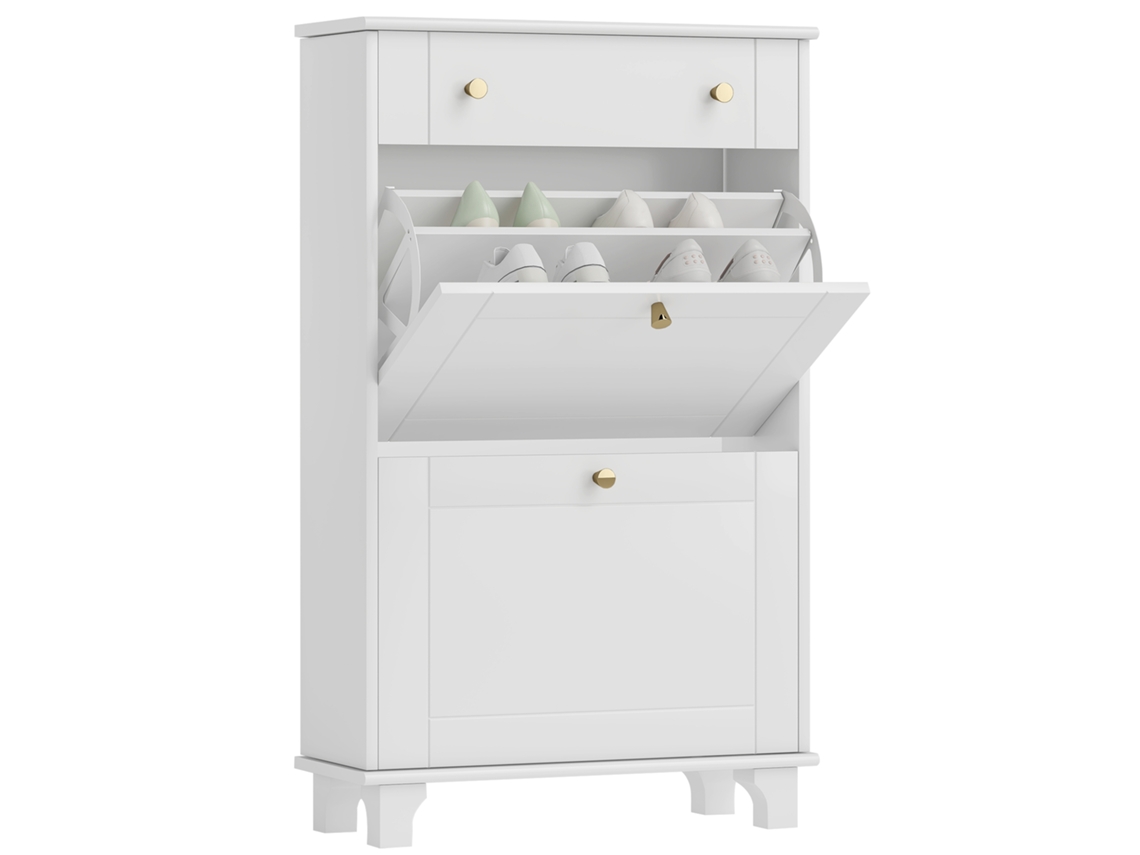 Sapateira Móvel Branca com 2 Portas e 1 Gaveta para 8 Pares 60x23,5x98,5 Cm Branco | S/MARCA