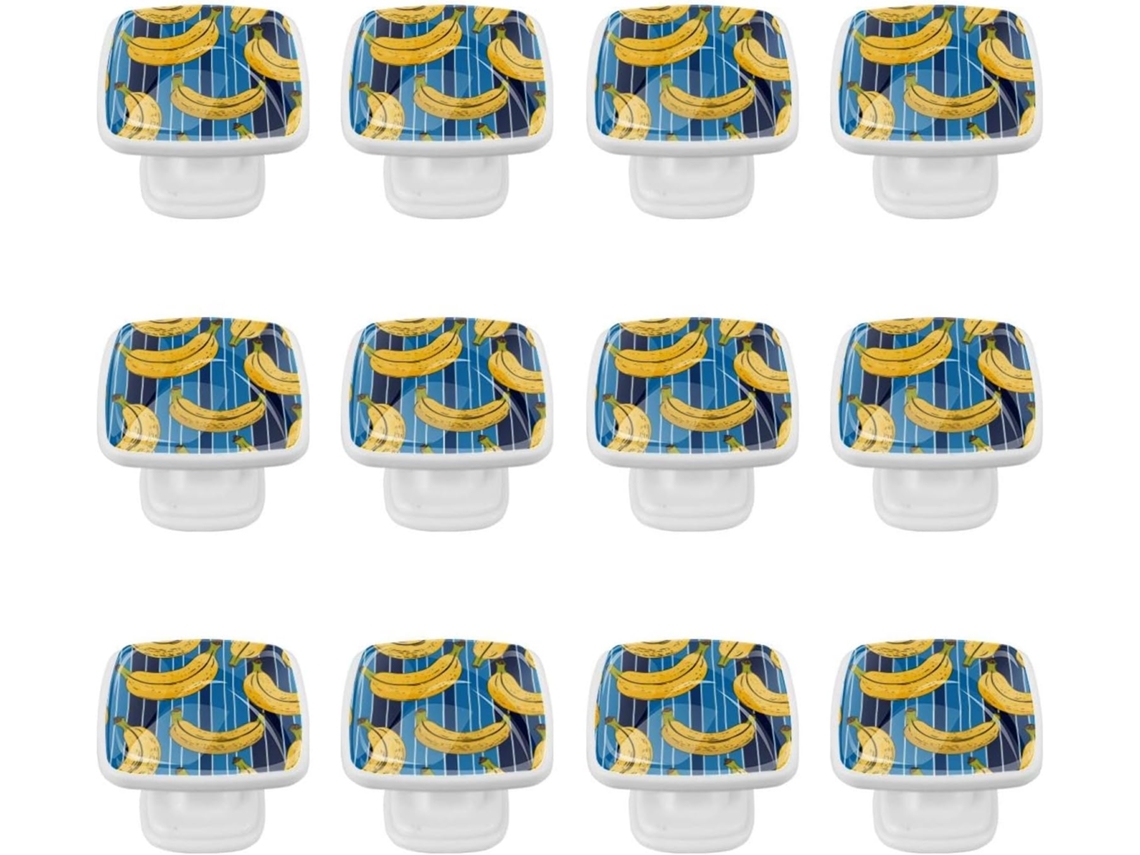 Puxadores Quadrados Para Armários De Cozinha, Puxadores Para Gavetas De Cômoda, 12 Peças, Listras Amarelo Banana