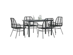 Conjunto de Jantar de Jardim 5 Peças - Conjunto de Móveis de Jardim Vidro Vime Pe Preto HARLANV1